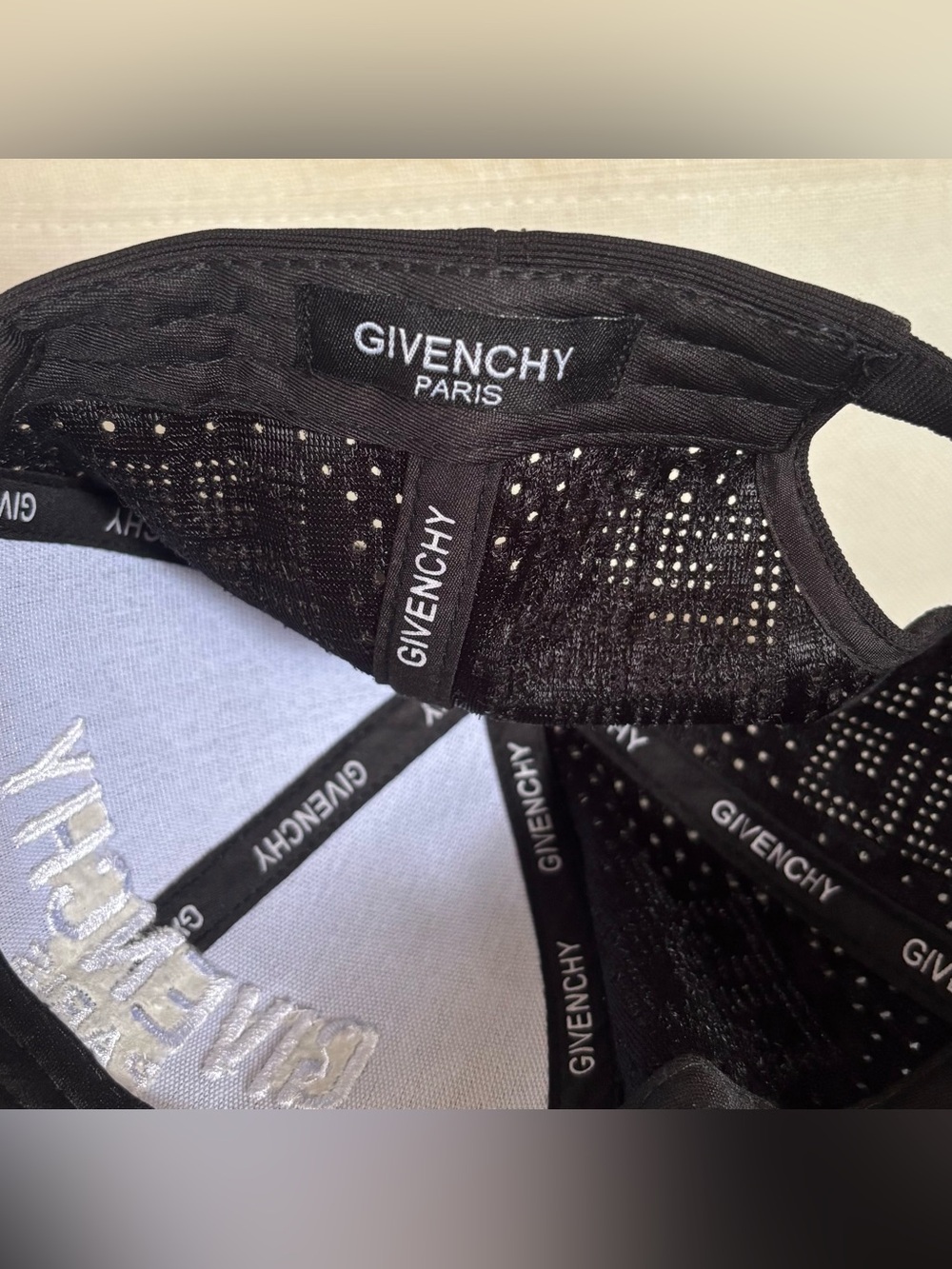 Givenchy Embroidered Cap Black White Mesh Dad Hat Buckle OSFA - Picture 9 of 9